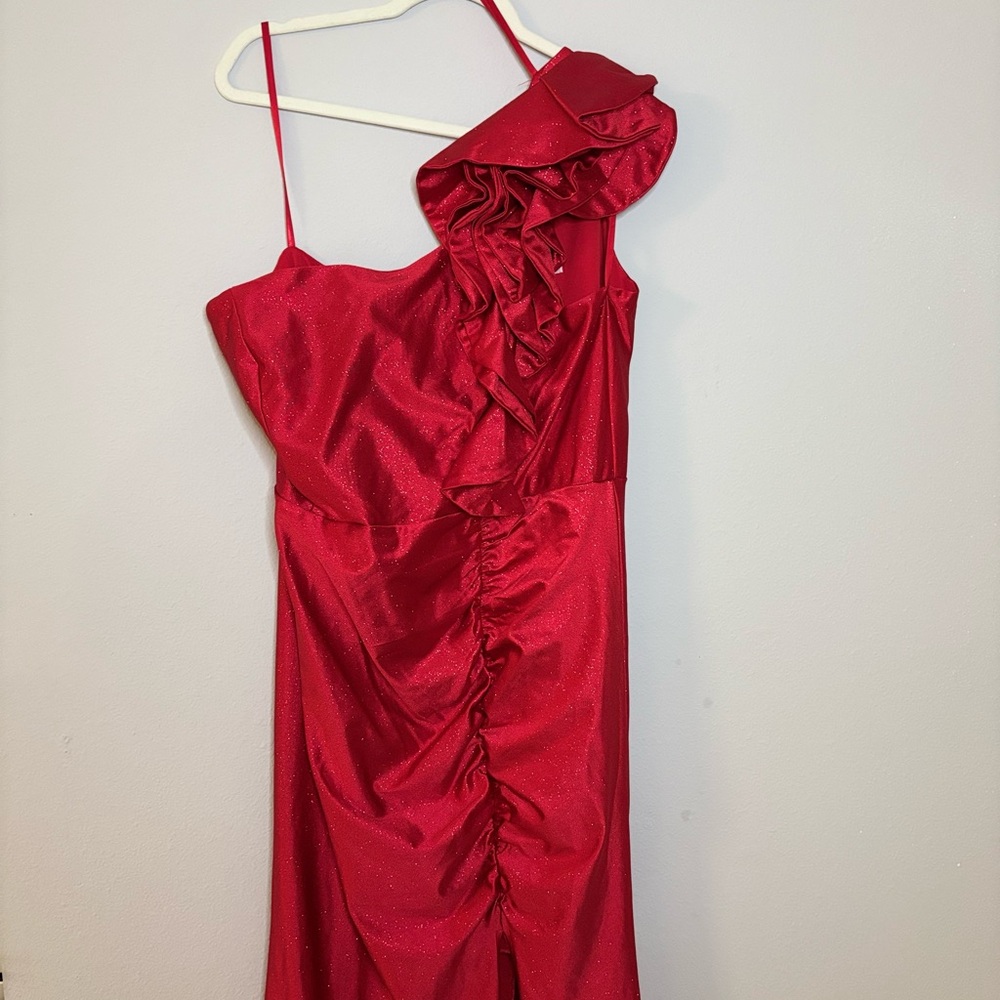 Plus size- Emerald Vibrant Red Ruffle Dress